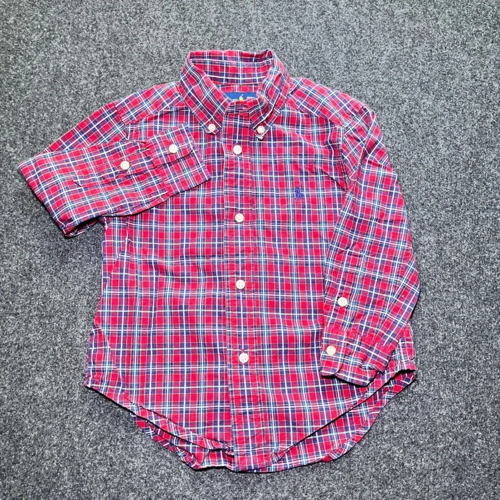 Ralph Lauren Button Down Shirt Toddler 2T Red Plaid Long Sleeve Polo